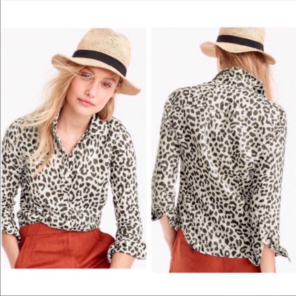J. CREW Linen Blend Leopard Shirt Size 6